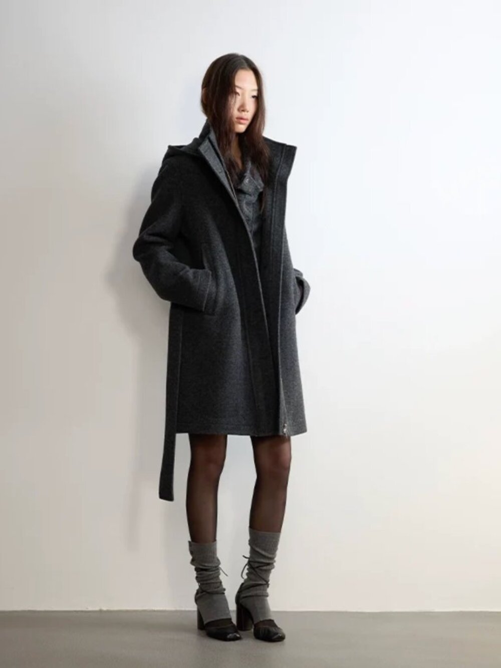 Hooded British Wool Belted Coat